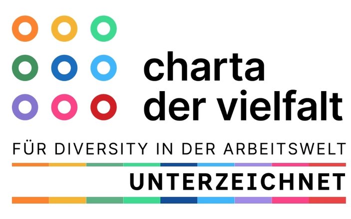 Signet der Charta der Vielfalt mit dem Zusatz "Unterzeichnet" als Nachweis für die Teilnahme des Diakonischen Werks Württemberg an der Intitiative.