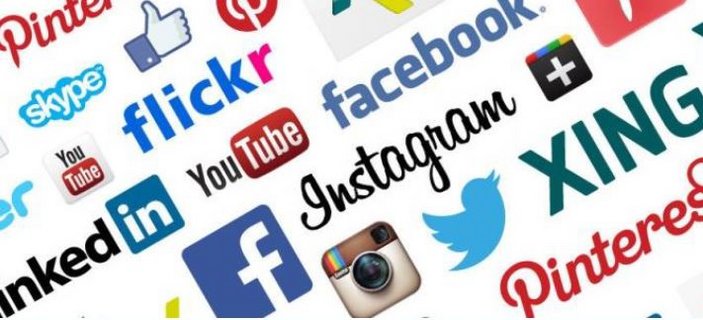 Auf einem weißen Hintergrund sind die Logos vieler Social-Media Kanäle zu sehen.