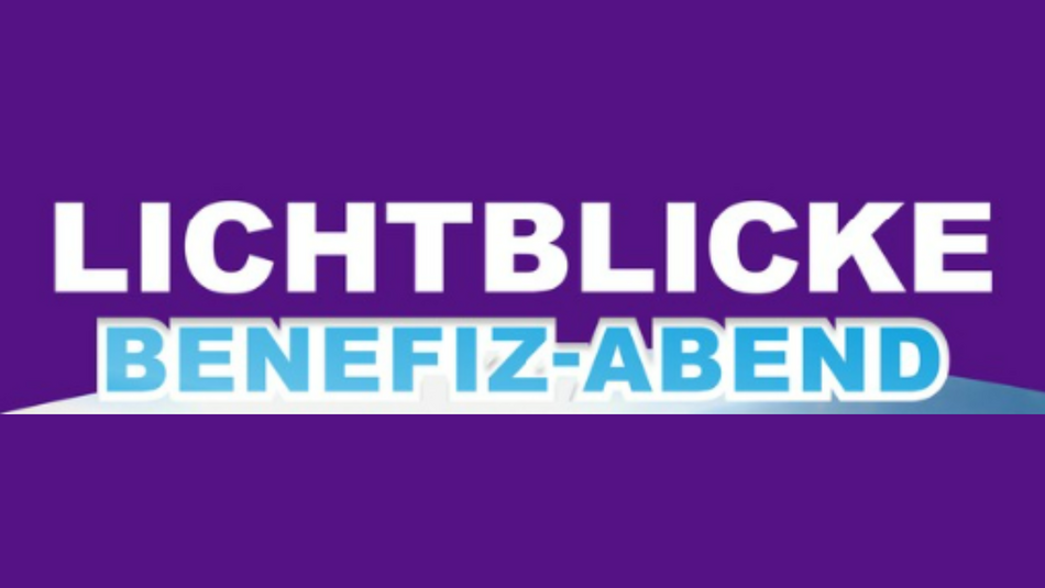 Die Worte "Lichtblicke Benefiz-Abend" auf lila Hintergrund.