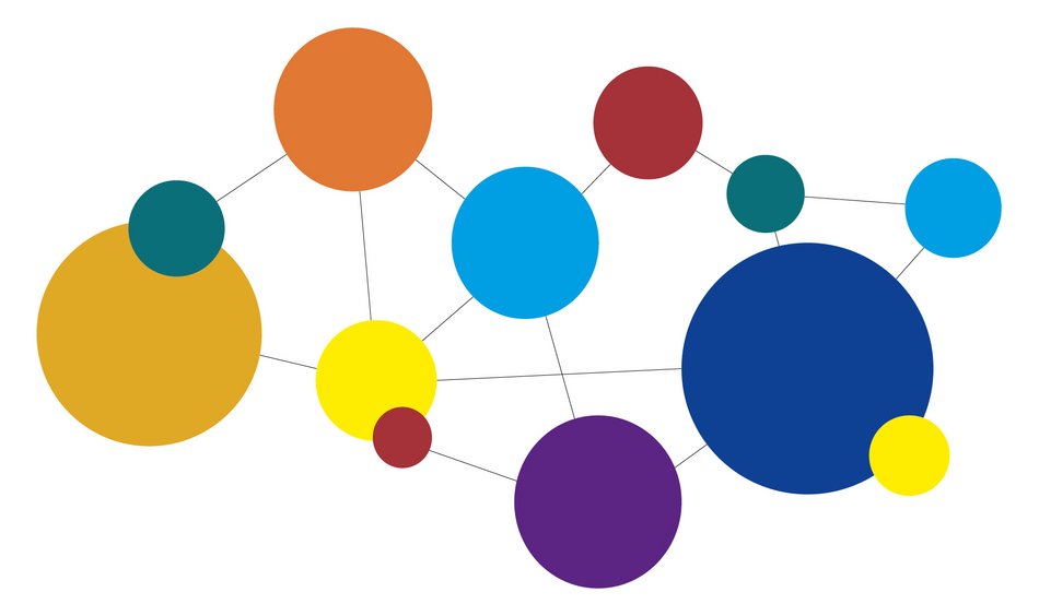 Bild zeigt bunte Punkte in unterschiedlichen Größen die zu einem Netz verbunden sind