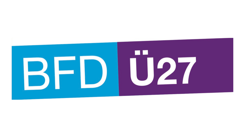 Logo BfD Ü27 in blau, lila und weiß