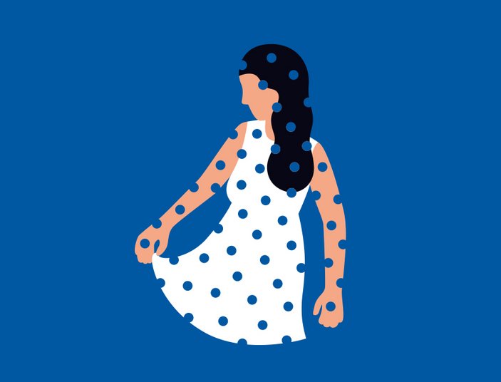 Bild zeigt ein gezeichnetes Mädchen mit Löchern überall vor einem blauen Hintergrund