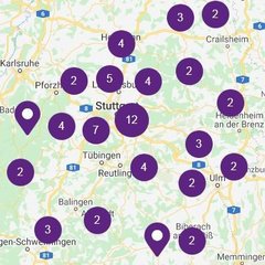 Eine digitale Karte mit Markern von Beratungsstellen.